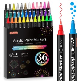 Shuttle Art 36 Colors Dual Tip Acrylic Paint Markers, Dot Tip and Fine Tip Acrylic Paint Pens for Rock Painting, Ceramic, Wood, Canvas, Plastic, Glass, Stone, Calligraphy, Card Making, DIY Crafts