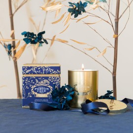 Portus Cale Scented Candle Festive Blue Golden Vase with Fragrance of Fir Cedar Rosemary Luxury Woody Scent