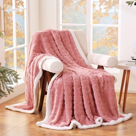 PU MEI Sherpa Throw Blanket for Couch Sofa 60”*80”- Fleece Tufted Fuzzy Soft Cozy Blanket for Bed, Thick Warm Blanket for All Seasons, (Pink, 60"*80")