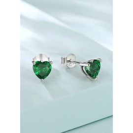 Vito 925 Sterling Silver Birthstone May Stud Earrings for Women, Heart Cubic Zirconia Hypoallergenic Emerald Ear Studs Jewelry Gift for Friends on Birthday