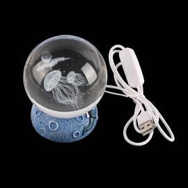 Ieron Jellyfish Crystal Ball Night Light 80mm USB 3D Jellyfish Crystal Ball Night Light Creative Night Sea Floor Scene Ball Lamp with Resin Base Gift Natural Light