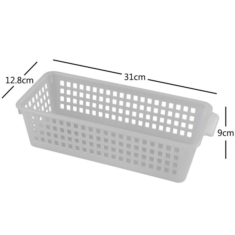 Dynko 6 pack Slim Plastic Storage Baskets, Grey and Clear