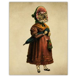 Vintage Victorian Cats Wall Art Prints - Set of Six (8x10) Photos Unframed Make Great Room Wall Decor Gift Idea Under $20