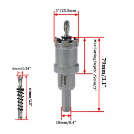 Rannb Carbide Tipped Hole Saw Drill Bit 1"/25.5mm Cutting Dia Hole Saw Cutter for Metal