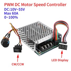 Walfront Motor Speed Controller, DC10V-55V PWM Brushed DC Motor Controller, Adjustable Driver CW CCW Reversible Switch Display with Numbers