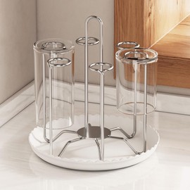 Glass Stand (with Tray) Glass Holder for Draining, Drying Glass, 6 Pieces