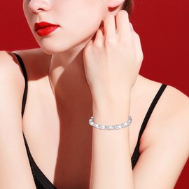 Pulseras de plata 925 para mujer, Brazalete Elegante Joyeria para mujer, Pulseras de amistad pareja ajustable, Regalos Aniversarios cumpleaños para el Día de Madre para mamá, esposa, novias