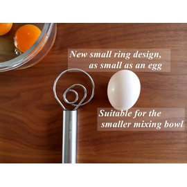 Small Ring Danish Dough Whisk Stainless Steel for Sourdough Starter Jar Mini Bread Dough Hook Blender Hand Mixer, Length 9 Inches, Ring Diameter 2.3 Inches More Suitable Small Mixing Bowl