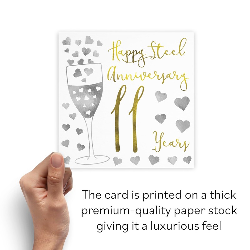 Hunts England - 11th Wedding Anniversary Card - Happy Steel