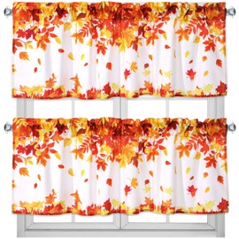 GlikCeil 2 Pack Fall Valance Curtains for Windows Autumn Maple Leaves Valances Thanksgiving Orange Red Leaf Harvest Curtains Rod Pocket Window Treatments for Home Kitchen Windows Decor 54 x 18 Inch