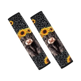 Quelytytrip Highland Cow Leopard Sunflower Print Car Seatbelt Covers,Soft Seat Belt Cover Shoulder Pad for Women,2PCs