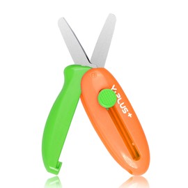 Safety Scissors for Kids, Retractable Small Scissors for Toddler Craft Ages 3-5 2-4 1-3, Cute Pink Toddler Craft Preschool - Orange