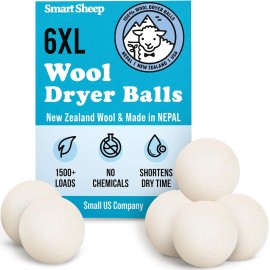 Smart Sheep Wool Dryer Balls - 6-Pack - XL Premium Natural Fabric Softener Award