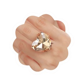 Aimimier Big Heart-Shaped Ring for Women Artificial Crystal Rings Love Statement Ring Shiny Rhinestone Gold Wedding Band Eternity Ring Prom Party Cocktail Jewelry (Yellow)