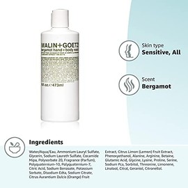 Malin + Goetz Jabón de Mano y Cuerpo de Bergamota - Jabón Hidratante para el Cuerpo con Aroma a Bergamota - Gel de Ducha para Piel Sensible - 473 ml
