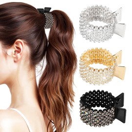 Haarspangen Damen Haarklammer Metall 3 Stück Strass Haarspangen Halter Hoher Pferdeschwanz Halter Strass für Dickes und Dünnes Haar bei Arbeit, Party oder Täglichem Einsatz