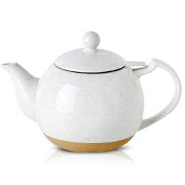 HVH 34 oz Porcelain Teapot with Stainless Steel Infuser, Ceramic Tea pot with Infuser for Loose Tea, Enough For 6 Cups, High Tea Series, Farmhouse Style (White)