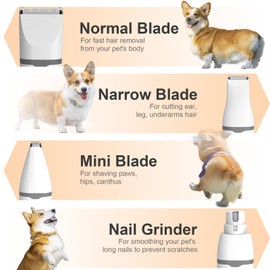 KIKETECH Dog Clippers for Grooming - Cordless Pet Nail Grinder for Small Dog Cat Rabbit Grooming Supplies, Low Noise Dog Clippers for Trimming Hair on Paws, Eyes, Ears, Face, Rump, Grayish