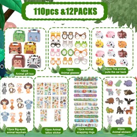 110 Pcs Jungle Safari Party Favors,Animal Theme Party Surprised kit,Wildlife Gift Party Birthday Decorations,Safari Gifts Bags Fillers Stuffers,Birthday Gifts For Boys and Girls