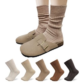 HOMSSEM Ribbed Socks Women Cozy Socks – 5 Pair Cute Womens Crew Socks (B. Scent of Wood)
