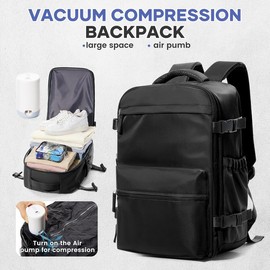 Vacuum Travel Backpack｜Save 30% Space with Compression, Carry-On Size, Wet & Dry Separation:_Black