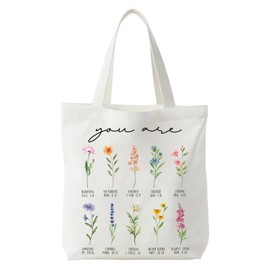 Vexilon Christian Tote Bag, Double-sided Printing Reusable Grocery Shopping Bags with Flowers & Bible Verse, Christian Gifts for Mom, Wife, Girlfriend, Sisters and Best Friends, 40 x 35 cm