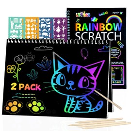 2Pcs Papel Artístico Para Raspar,Juego De Cuadernos Artísticos Para Raspar Con Diseño De Arcoíris DIY,Gran Regalo Para Niñas Y Niños.