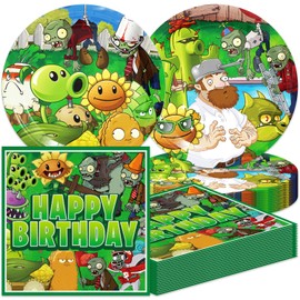 40Pack Plants Zombies Birthday Party Supplies include 20 plates, 20 napkins for Plants Zombies party decoration