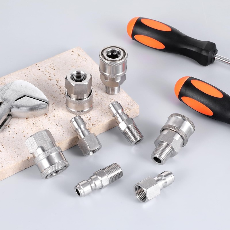 Bruislard 4 Sets NPT 1/4 Inch Pressure Washer Coupler, Stainless