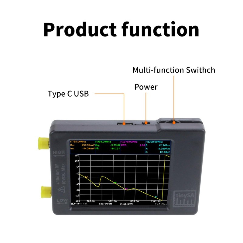 Dearsee TinySA Spectrum Analyzer Handheld 100kHz to 960MHz Portable 2.8"