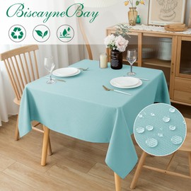 Biscaynebay Outdoor Tablecloth Textured Fabric 60x60 Inch Rectangular, Aqua Blue Water Resistant Spill Proof Tablecloths for Kitchen, Dining, Wedding, Parties Machine Washable