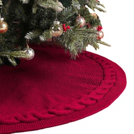 Christmas Tree Skirt, (24inch, 36inch, 48inch), Woven Tree Foot Base Cover, Woven Tree Skirt Base Floor Mat Cover for Christmas, New Year or Holiday Party Decoration(Red/48inch)