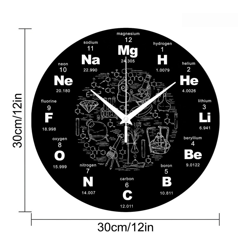 ONEVER Modern Wall Clock with Chemistry Science Periodic Table Rounded