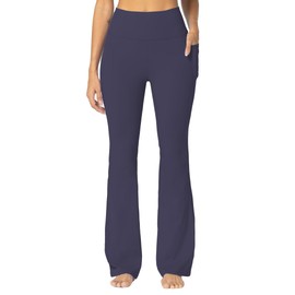 Sunzel Sunzfly Women's Mini Flare Leggings with Pockets High Waisted Tummy Control Yoga Pants Bootcut Workout Gym Casual 30" Ash Blue Medium