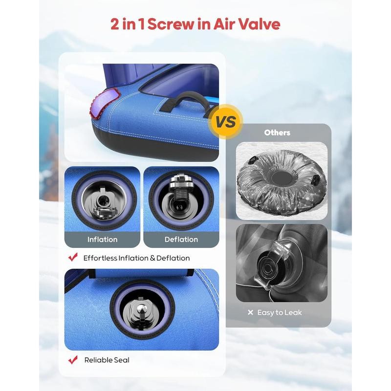 QPAU Snow Sled with Premium Canvas Cover, 2 Person Inflatable