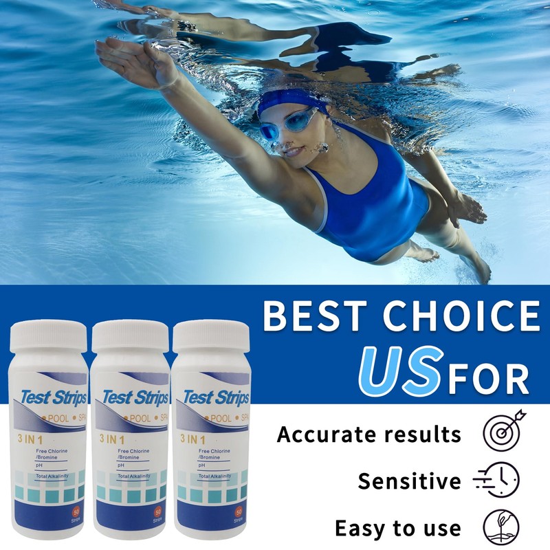Pool Test Strips, Pool Tester PH and Chlorine, 3-in-1 Pool