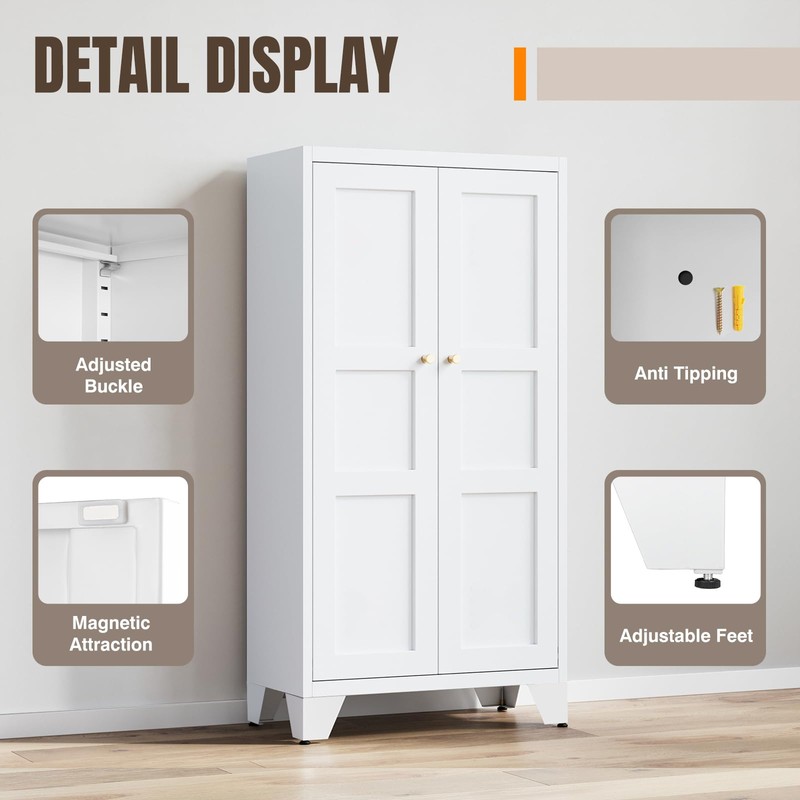 Yizosh Metal Storage Cabinet with Doors and 3 Adjustable Shelves