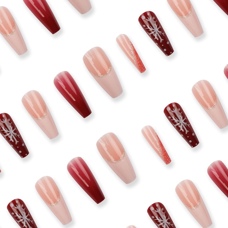 hhdatc Christmas False Nails Kit Red French Tip Snowflake Press