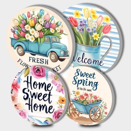 Spring Floral Electric Stove Burner Covers，4 Pcs Farmhouse Decor Round Stove Burner Cover，8 Inches and 10 Inches，Gas Stove Burner Cover,Metal Cooktop Flowers Decorative Home Decor,Kitchen Decor