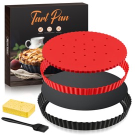 Tart Pan Kit,9 Inch Tart Pans with Removable Bottom,Non-stick Fluted Quiche Pan with Silicone Crust Shaper,Pie Weights,Brush,Sponges,Quiche Baking Dish Tart Molds For Baking Fruit Tarts,Pies & Quiches