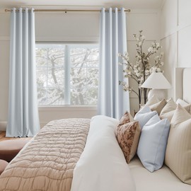 NICETOWN Blackout Curtains Panels for Bedroom, 2 Panels, 52 x 96 Inch, Greyish White, 3 Pass Microfiber Noise Reducing Thermal Insulated Solid Ring Top Blackout Window Drapes