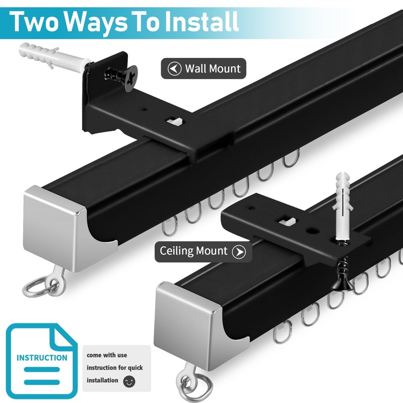 KOLAKO Ceiling Curtain Track, 3Ft-9Ft Heavy Duty Curtain Track Wall