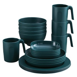 BSTMOME 20PCS Plastic Dinnerware Sets, Unbreakable and Reusable Light Weight Plates Mugs Bowls Dishes Easy to Clean, Great for Home, Garden, Picnic, Camping, Outdoor (Dark-Green)