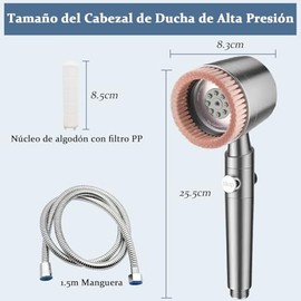 Cabezal de Ducha de Mano con Filtrado & Interruptor Pausa, 5 Modos Regadera de Telefono para Baño, Cabezal de Ducha de LLuvia Alta Presión con Cepillo