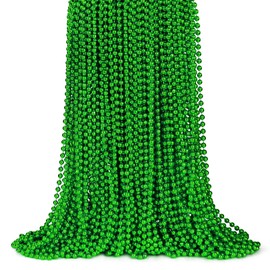 ZYFLSQ 100 Pcs 33" 7mm Metallic Green Beads Necklaces, Bulk Mardi Gras St. Partrick's Day Beaded Necklaces, Party Beads Costume Necklaces