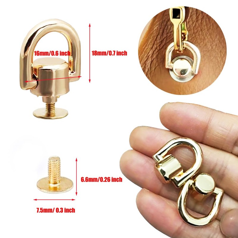 D Rings for Purse, Heavy Duty Leather Rivets Button and