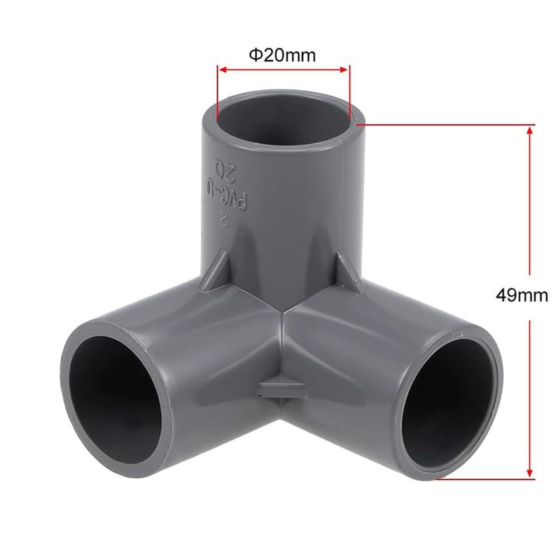 TOP-VIGOR 2Pcs 20mm 3 Way Elbow PVC Pipe Fitting, Tee