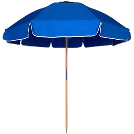 AMMSUN 7.5ft Heavy Duty High Wind Beach Umbrella Commercial Grade with Air Vent Ash Wood Pole & Carry Bag UPF 50+ Sun Protection for Patio Garden Pool Backyard Blue