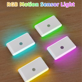Luz nocturna con sensor de movimiento, 5 colores y 2 luces laterales recargables RGB para escaleras en la puerta, luces de paso inalámbricas que funcionan con pilas, lámpara LED de pared para