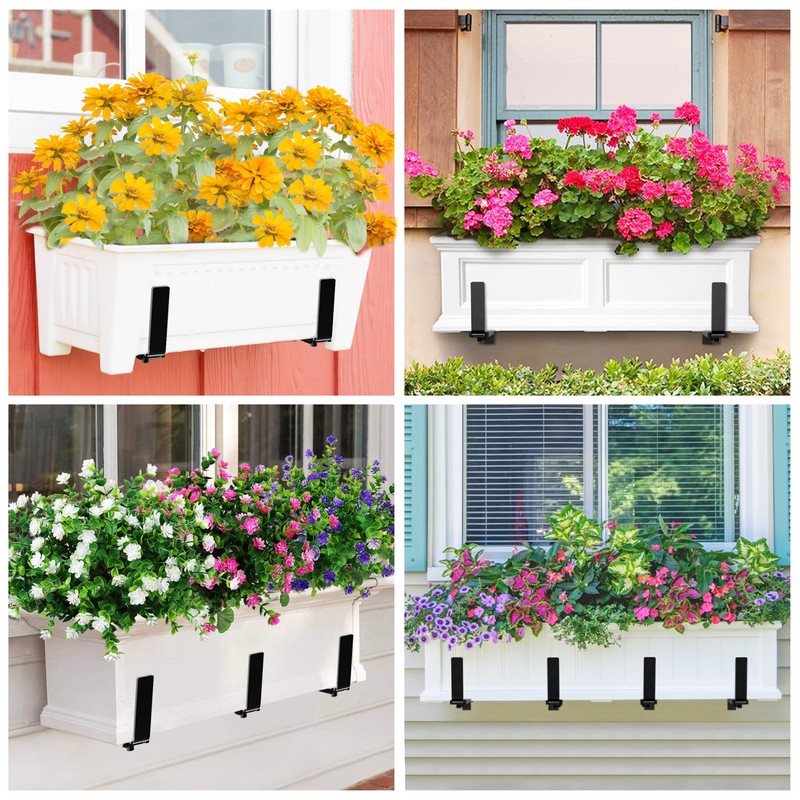 Y&M Window Box Brackets, Heavy Duty Iron Adjustable Planter Flower
